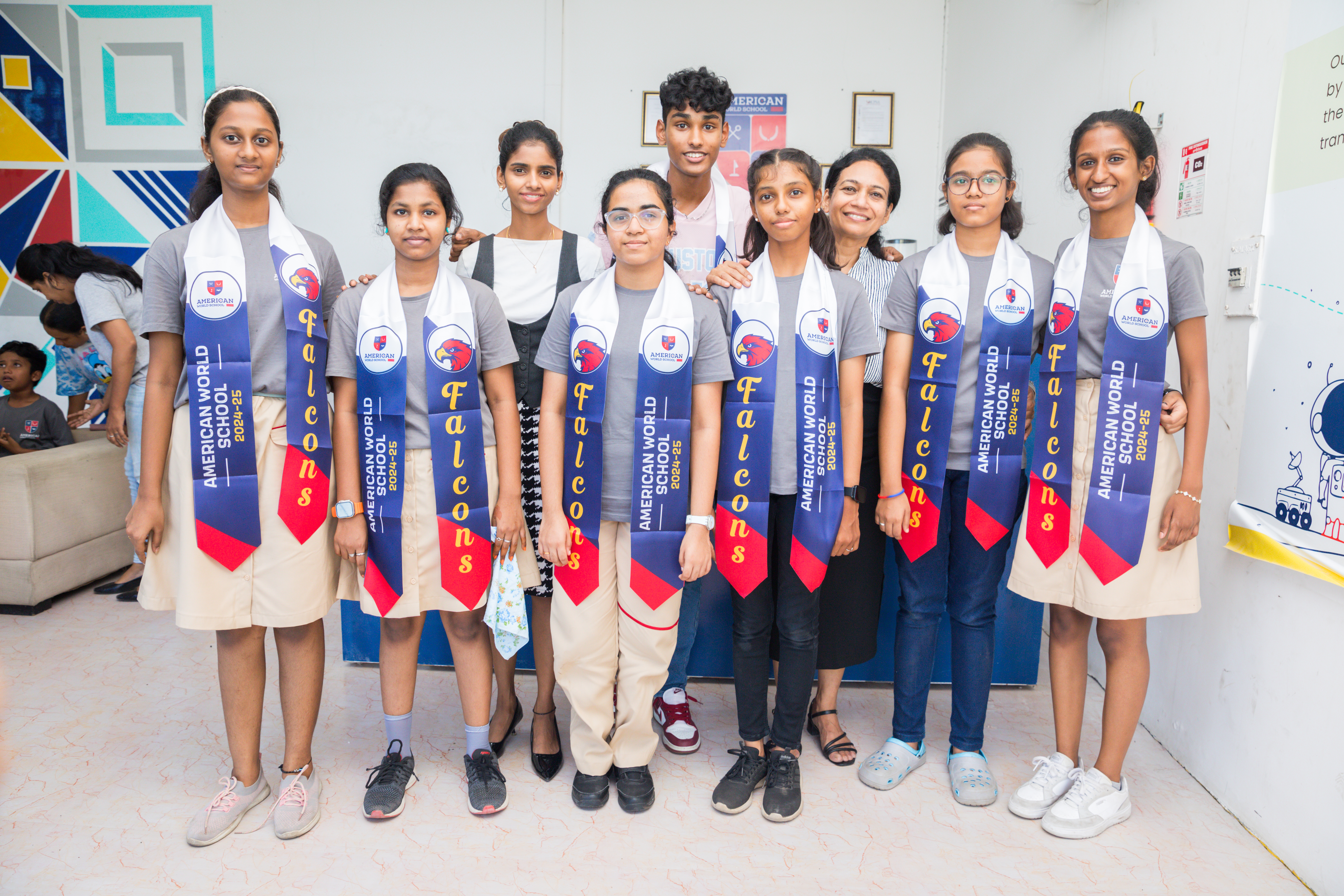 AWS Falcons in honors sashes at a celebration