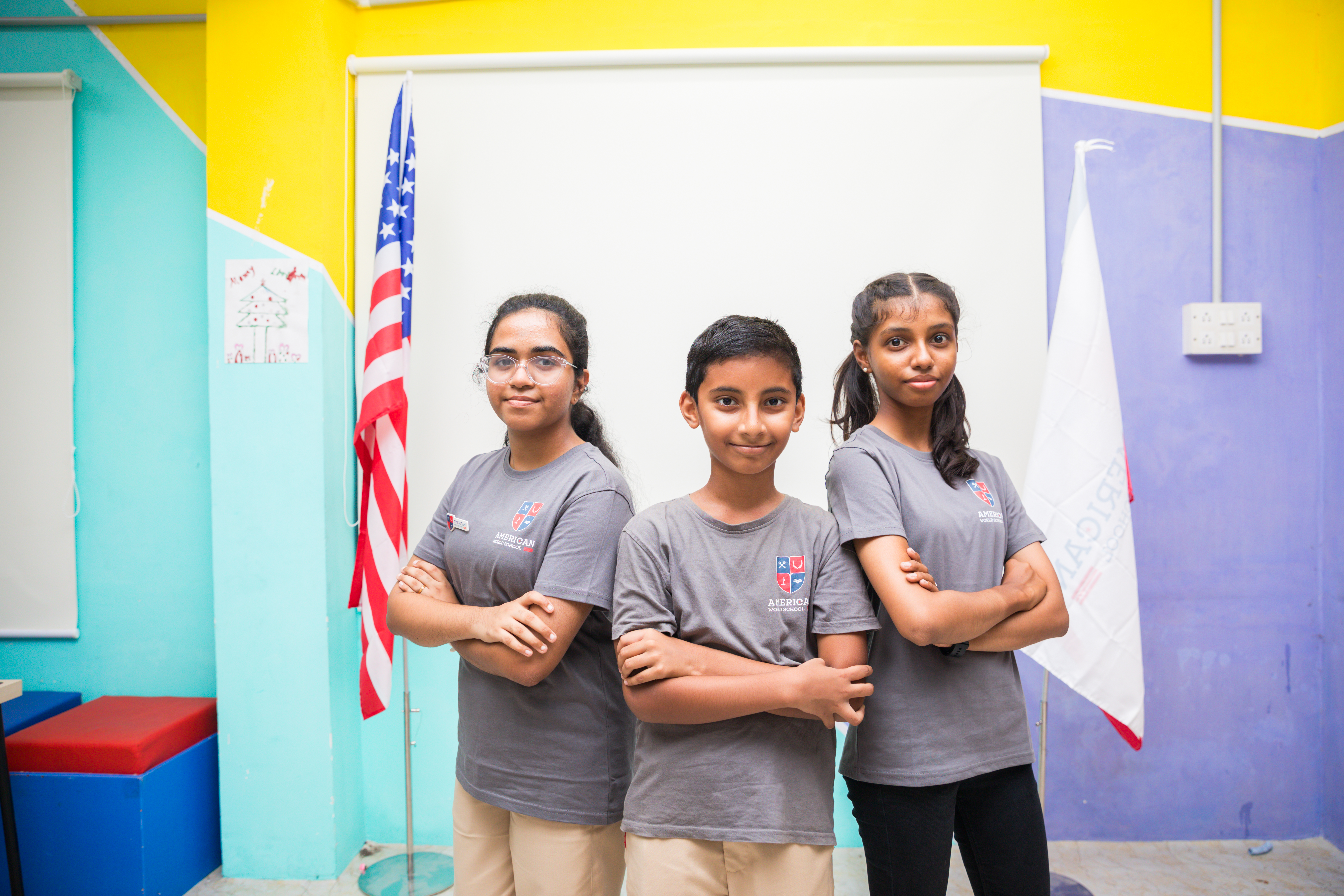 AWS Chennai students with the US flag
